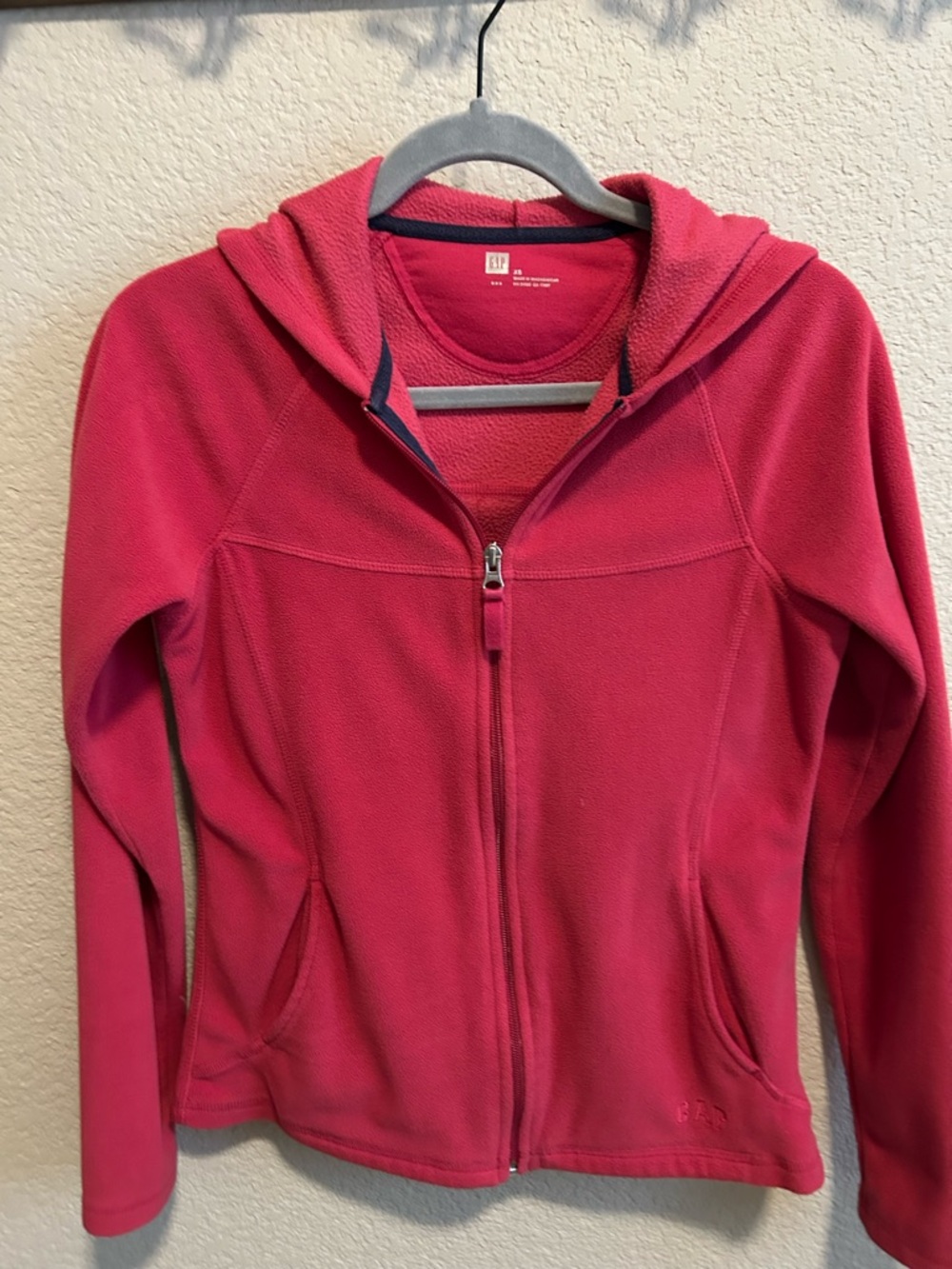 GAP Hot Pink Hooded Fleece Jacket with Navy Trim